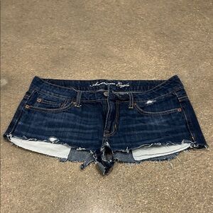 American Eagle Outfitters Dark Indigo Distressed Denim Shorts